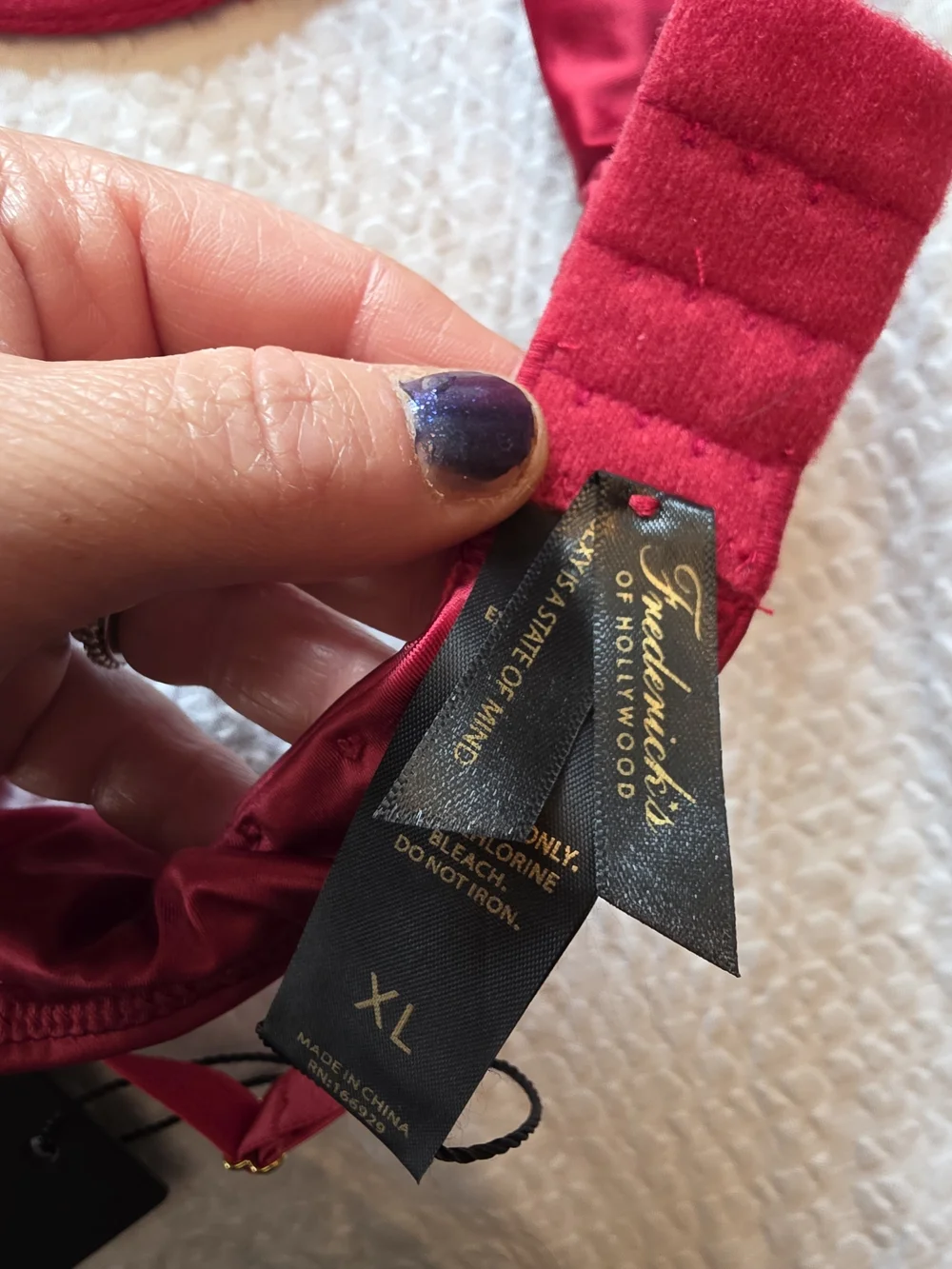 Frederick's of Hollywood Crimson Satin Underwire Bra with Gold Accents And Rope